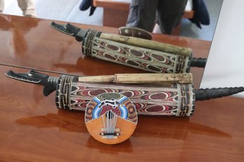 Two Hand Carved Musical Instruments From Papua New Guinea