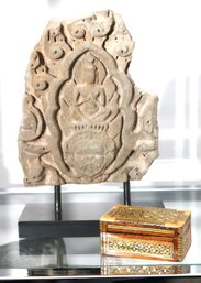 Carved Sandstone Buddha Sculpture & Small Trinket Box With Amazing Inlay Detailing