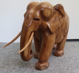 Nicely Carved, And Heavy Wooden Elephant With Removable Tusks.