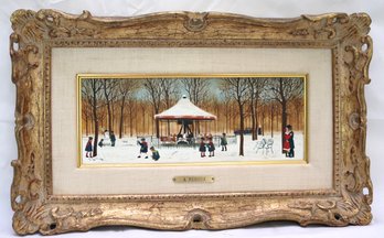 A. Renoux Oil On Canvas Of Winter Scene In Tuileries Paris With Carousel.