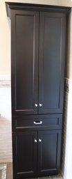 Contemporary Dark Brown  Black Linen/ Storage Cabinet With Silver-colored Knobs