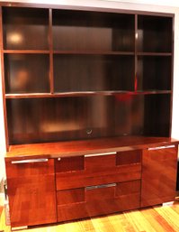 Group ALF Italian Design Inlaid Wood Bookcase Cabinet With Glossy Finish & Chrome Highlights