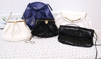 Womens Handbags Including Faux Snake Skin, Black Beaded Whiting And Davis, Black Beaded Imperial Fashion, And