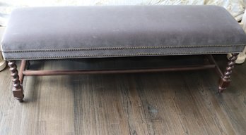 Calico Corners, Sumptuous Dark Grey Velvet Bench With Barley Twist Legs And Nail  Head Trim.