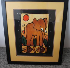 Signed South African Framed Artwork Of Elephant.