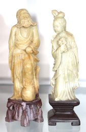 Carved Soapstone Figurines Include Wiseman & Lady In Traditional Dress