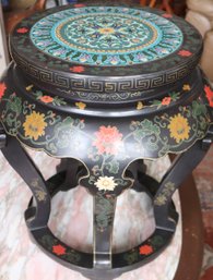 Antique Chinese Cloisonne And Ebonized Wood Side Table Or Stool