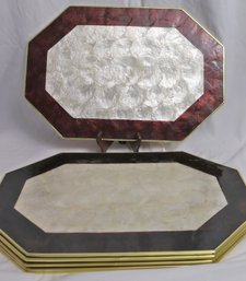 8 Capiz Shell Placemats With Elegant Burgundy Border Accented By Gold.