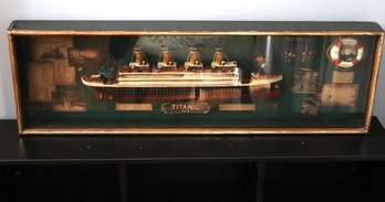 Contemporary Ship Model Of The Titanic 1912 In Shadow Box Frame With Glass Front