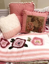 3 Handmade Pillows And Handmade Dual Sided Quilt Approx. 86 X 64 Inches