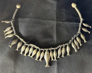 Unusual Vintage Open Back Necklace With 24 Dangling Fish