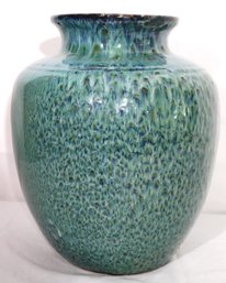 Modern Blue Green Glazed Ceramic Vase, Measuring 16 Inches Tall.