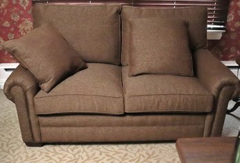 Cozy And Comfortable Taylor King Quality Rich Brown Loveseat With Accent Pillows, Great For Small Spaces!