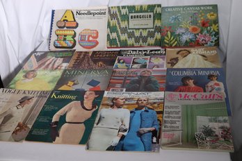Lot Of Vintage Guidebooks & Magazines For Knitting And Canvas Work