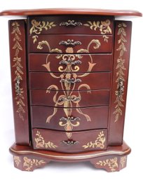 Tall And Very Decorative Jewelry Box With Many Compartments For All Types Of Jewelry.