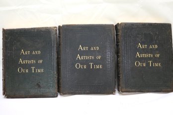 Three Antique Leather-bound Books Art And Artists Of Our Time By Clarence Cook, With Many Illustrations