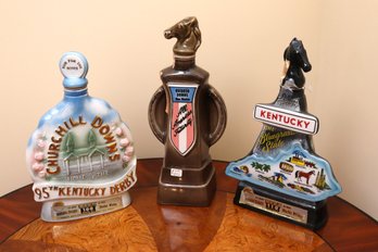 3 Vintage Collectible Decanters Including Beam Worlds Richest Horse Race, Kentucky Bluegrass State And More