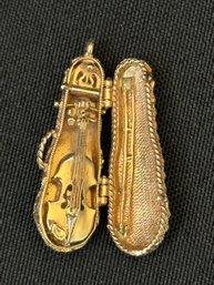 14K YG Ornate Violin/ Violin Case Pendant With Turquoise Accent Stones