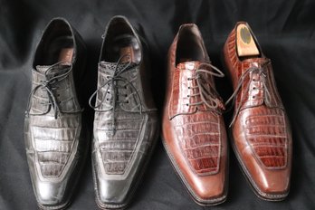 Two Pairs Of Mens Mezlan Leather Shoes With Brown Croc And Dark Grey Croc  Styles.