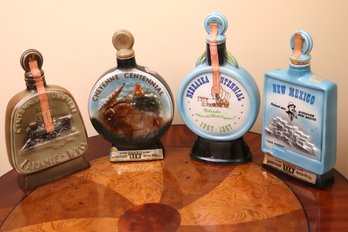 4 Vintage Collectible Jim Beam Decanter Bottles Including Wyoming, New Mexico, Cheyenne Centennial And More