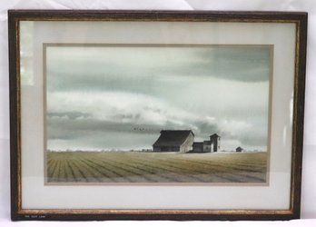 Watercolor Painting Of Farmhouse On The Prairie Titled The Vast Land By Sheldon Rosenthal.