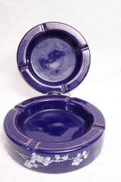 Two Large Japanese Midcentury Cobalt Blue Ashtrays - 9 Round!