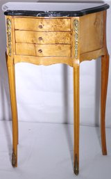 French Style Burl Wood 3 Drawer Commode / Nightstand With Black Marble Top