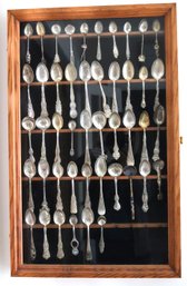 Sterling Silver Souvenir Spoons In Cabinet 46 Spoons In All, With 44 Sterling Weight?