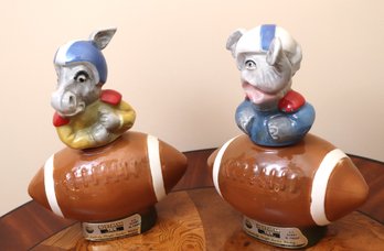 2 Vintage Collectible Jim Beam Donkey And Elephant Political Football Decanter Bottles
