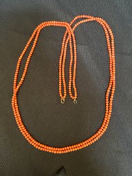 32 Inch Red Coral Double Strand Beaded Necklace