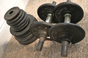 Lot Of Billiard Barrell Dumbbells With Weights From 1 1/4 Lbs. To 5 Lbs.