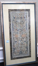 Antique Chinese Embroidered Silk Panel In Silvered Frame