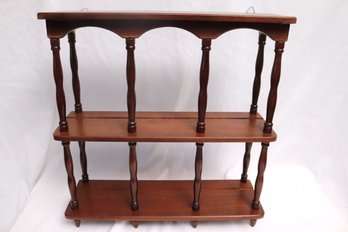 Two Tier Wooden Wall Shelf With Plate Holder.