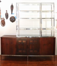 Unique Rosewood MCM Style Unit With Tandem Doors & Attached Chrome/Glass Etagere, Very Stylish Piece