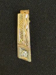 14K YG Fancy Tie Clasp With Sizable Sparkling Diamond