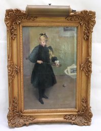 K. McCausland 1891, Oil On Canvas Of Victorian Girl With Badminton Racquet.