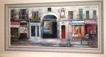 Oversized Paris Street Scene Triptych Painting By Samson Approx. 92 Inches X 44.5 Inches