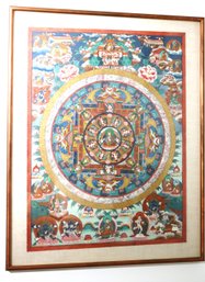 Mandala Artwork Possibly On Silk Looks To Be Hand Painted In A Matted Frame
