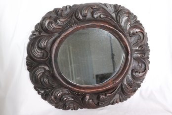 Highly Carved Dark Oak Oval Mirror, With Great Character!