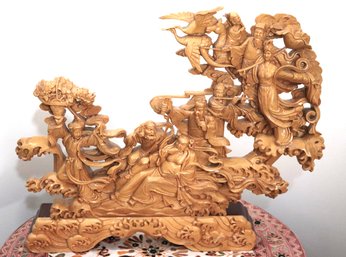 Unique Highly Carved Wood Asian Sculpture With Amazing Detailing Throughout
