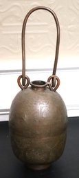 Antique Rounded Copper Chinese Vessel With Tall Handle