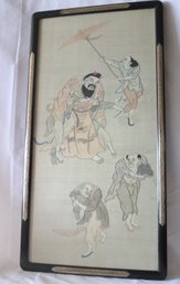 Framed Japanese Embroidered Silk Panel With Wise Man And Other Figures.