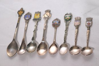 Lot Of 8 Dutch Silver Metal Souvenir Spoons And Box.