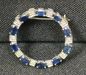 14K WG Stunning Brooch Pin With Alternating Diamonds And Sapphires