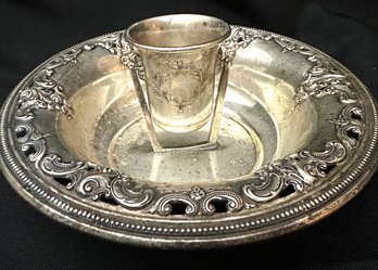 Fancy Pierced Beaded Floral Design Sterling Silver Wash Bowl And Cup, Grande Baroque Pattern