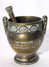 Vintage Brass Mortar And Pestle Honoring Pharmacy Fraternities