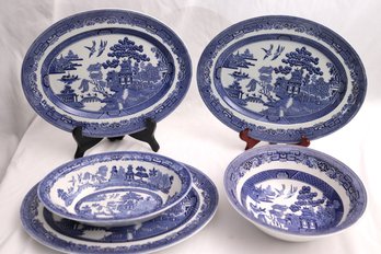 5 Pieces Johnson Bros. Canton Porcelain Plates, With Platters And Bowls.