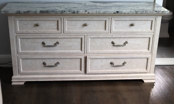 Hickory White Marble Top Light Color Wood 7 Drawer Dresser.
