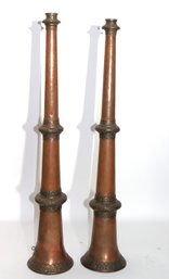Vintage/ Antique Copper/ Brass Ceremonial HornOr Candle Holder Adjustable Height Stands Approximately 50