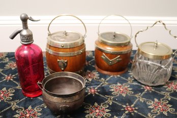 Ruiz Y Fernandez Pink Seltzer Bottle And More Vintage Barrel Biscuit Jars